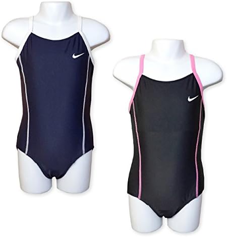 Amazon 子供 スクール水着 スイムウエア Nike ナイキ 女の子 ワンピース ブランドロゴ カラーパイピング 女児 キッズ 2 ブラック 1cm 水着 通販