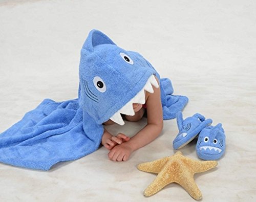 Yikes Twins Child Hooded Towel - Blue Shark