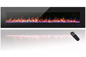 Cheerway 72 inch Wall Mounted &Recessed in Wall Electric Fireplace with Heater, Linear Wall Fireplace w/Thermostat, Adjustable Flame&Fuel Color, Remote & Touch Control w/Timer, 750W/1500W