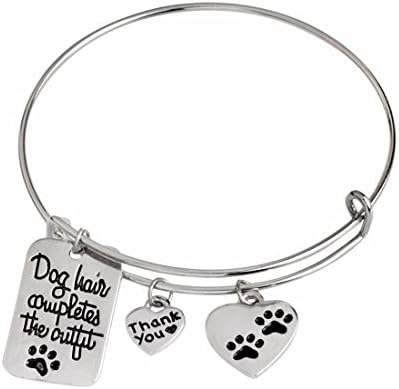 Xumengwu Dog hair completes the outfit Paw Prints Dog Tag Heart Shape Charm Bangle Bracelet Paw Lover Jewlry (White)