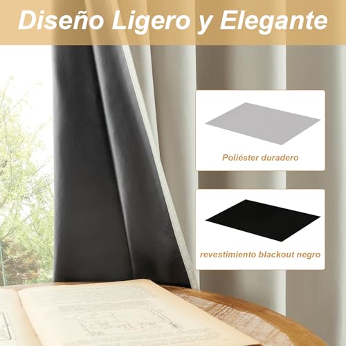 HONGHCL Cortinas Blackout 100% - Cortinas para Recamara y Sala con Forro Negro, Ultra Livianas, Alta Privacidad Ideal para Dormitorios, Apartamentos