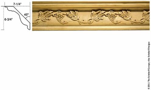 6 3/4"W x 7 1/4"P, 18" Repeat, Molding Grape Crown, 8' Length, Maple