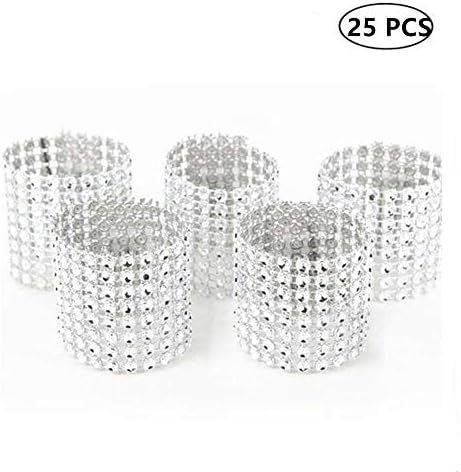 25 Pieces Bling Rhinestone Napkin Rings Buckle Hotel Wedding Party Supplies (Silver)