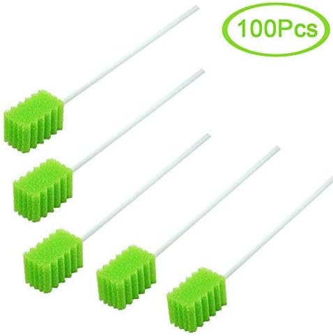 MUNKCARE Treated Oral Swabs with Dentifrice- Flavored Dental Swabs Individually Wrapped Fruit Green Tooth Shape for Oral Cavity Cleaning Sponge Swab, Box of 100 counts