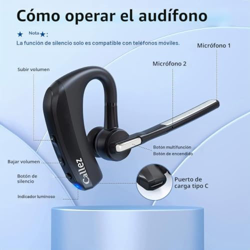 Bluetooth Headphones with CVC8.0 Dual Microphone Noise Cancellation, Pinganillo V5.0 Wireless Bluetooth Headset for Mobile iPhone Samsung Driving Office Business, Clear Chat