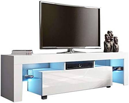 Alalaso Modern White TV Stand with LED Lights, High Gloss TV Stand for 65 Inch TV LED TV Stand with Storage and 1 Drawers Living Room Furniture