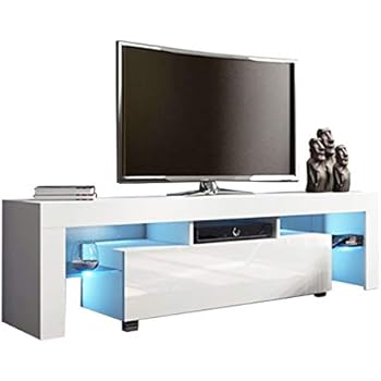 YOMXL Modern White TV Stand with LED Lights, High Gloss TV Stand for 65 Inch TV LED TV Stand with Storage and 1 Drawers Living Room Furniture (Ship from USA) (White)