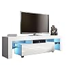 pealgbi TV Stand with Led Lights, 2-Shelf Modern Minimalist TV Cabinet with Drawer, Living Room Storage Shelves…