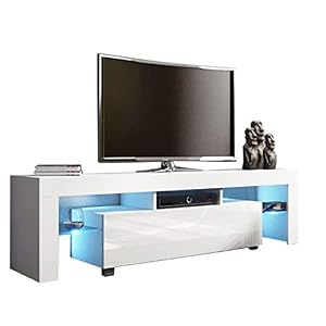 pealgbi TV Stand with Led Lights, 2-Shelf Modern Minimalist TV Cabinet with Drawer, Living Room Storage Shelves…