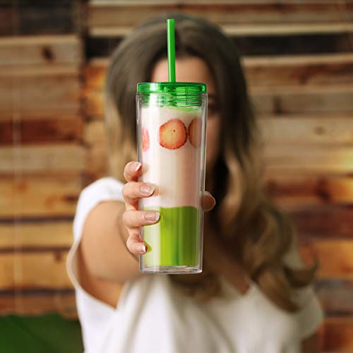 Cupture Skinny Acrylic Tumbler Cups with Straws - 18 oz, 8 Pack (Assorted Colors) - Thumbnail 4