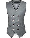 Spinty Men's Slim Solid Color Double Breasted Suit Vest