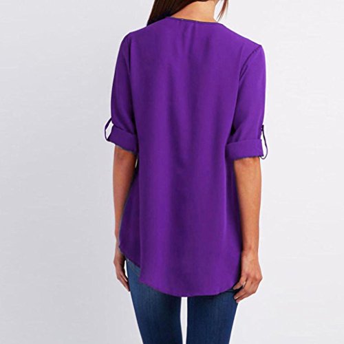 Quartly Women Zipper Shirt Tops Loose Summer T-Shirt Pullover Casual Blouse (M, Purple)