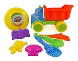 Beach Dump Truck with Frisbee - 8pc Sand Toys Set for Kids