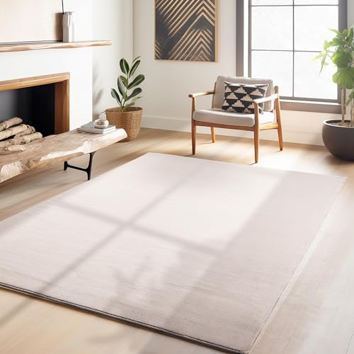 HomebyHome Waschbarer Teppich Kurzflor 240x340 cm Beige Modern Einfarbig Weich rutschfest Pflegeleicht Maschinenwaschbar für Wohnzimmer Schlafzimmer E