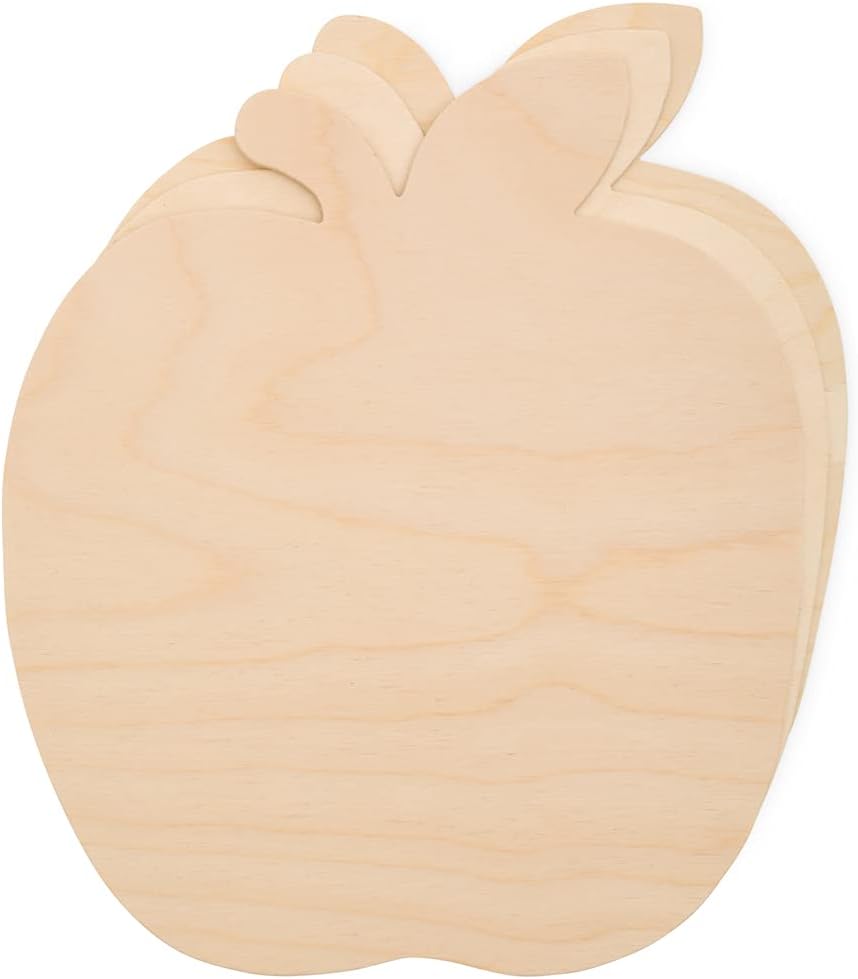 Large Wooden Apple Cutouts 8.5 x 9.5 Inch, Pack of 3 Unfinished Wooden Apple Cutout Shapes by Woodpeckers