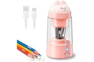 Zmol Electric Pencil Sharpener, Pink Bunny Pencil Sharpener for Colored Pencils, Auto in & Out，Fully Automatic Rechargeable Pencil Sharpeners for No.2/Colored Pencils(6-8mm), Classroom/Office/Home