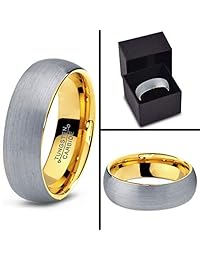 Alianza de bodas de tungsteno de 7mm, de calce cómodo, enchapado en oro rosa 18 quilates, abovedado, cepillado para hombre y mujer