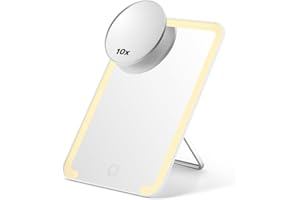 OMIRO Lighted Makeup Mirror with 10X Magnifying Mirror, 8 x 5 inches Desk Mirror with Adjustable Stand and 3 Lighting Modes f
