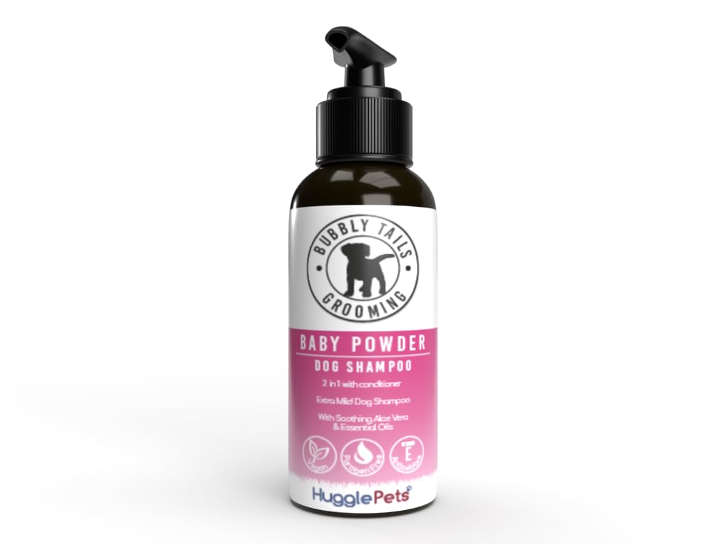 HugglePets Bubbly Tails Baby Powder 2 in 1 Hypoallergenic Soothing Dog Shampoo & Conditioner 500ml. Fragrant Grooming Clean Fresh-Smelling Pups. Paraben Free & Vegan Friendly Cruelty Free Dog Shampoo