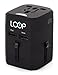 Loop World Adapter Plug, Worldwide Travel Adapter Charger [US UK EU AU/CN] w/Dual USB Charging Ports & Universal AC Socket - Safety Fused (Black)