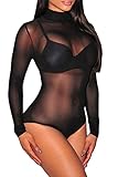 Dearlovers Women See Through Slim Fit Mesh Bodysuit Romper Tops for Clubwear