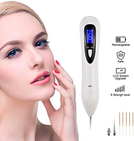 Mole Removal Pen for Body Facial Freckle Nevus Warts Age Spot Tattoo Remover Beauty Skin Machine with LCD Display Perfect for Removing Skin Tag By Crazysound (White)