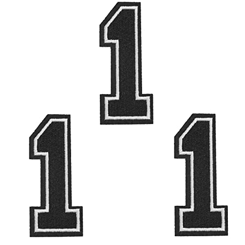 TACVEL 3 Pieces Iron on Numbers Patches, Numbers 0-9 Applique for Clothes, Dress, Hat, Socks, Jeans, DIY Accessories (Black 1,3.14inch)