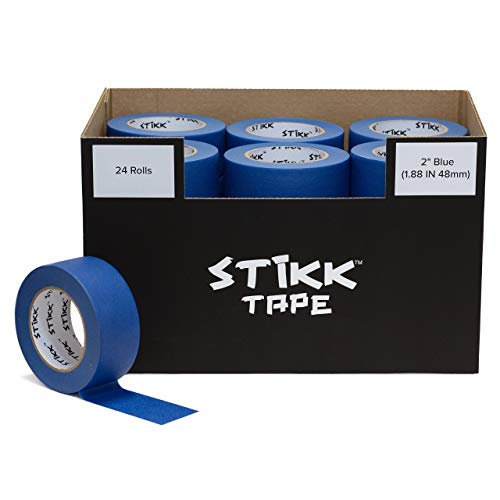 24 Roll Case 2" inch x 60yd STIKK Blue Painters Tape Multi Surface Crepe Paper 14 Day Easy Removal Trim Edge Finishing (1.88" in 48mm)