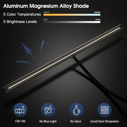 EYOCEAN LED Desk Lamp, Eye Care Screen Lamp, Adjustable Dimming and Color Temperatures, with Telescopic Rod and Memory Function