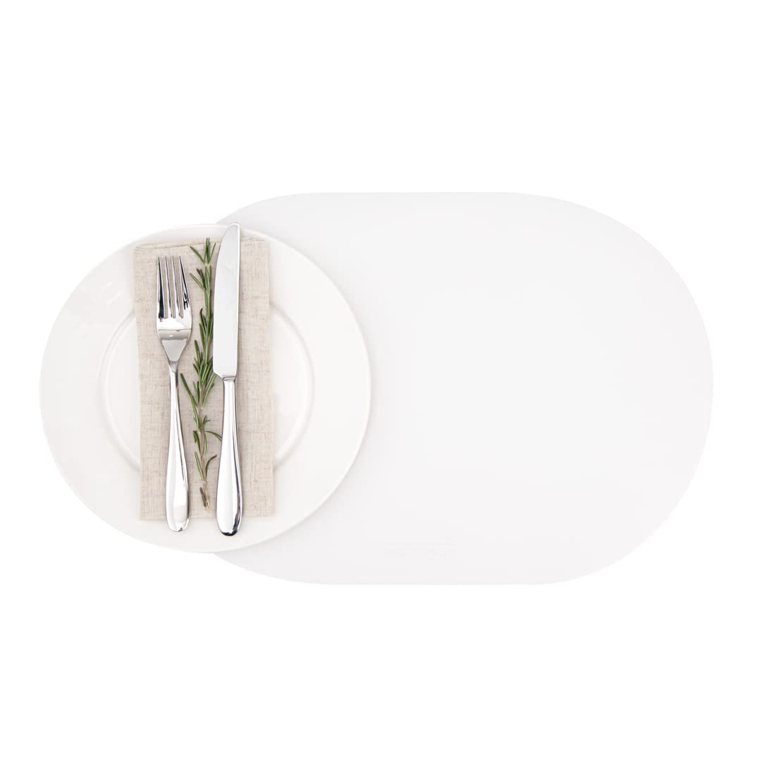 Photo 1 of 16 Inch Table Placemats, 6 Oval Vinyl Placemats - Embossed, Stain-Resistant, White Vinyl Placemats For Tables, Leather-Like Feel, Protects Surfaces - Restaurantware