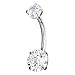 COOLSTEELANDBEYOND Surgical Steel Belly Button Ring Body Jewelry Piercing Navel Ring Barbells Double Cubic Zirconia