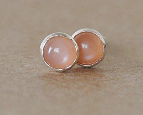Pink moonstone earrings with sterling silver studs
