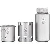 Keith Titanium Ti3070 Nesting Camp Set - Ultralight Plastic-Free Titanium Bottle, Mug & Wood Stove with Canvas Carry Bag - Durable, Portable, and Eco-Friendly for Camping, Hiking & Outdoor Adventures