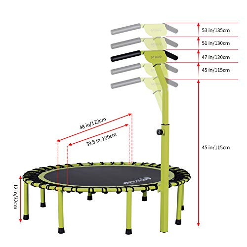 Newan 48" Silent Trampoline with Adjustable Handle Bar, Fitness Trampoline Bungee Rebounder Jumping Cardio Trainer Workout for Adults - Max Limit 330 lbs