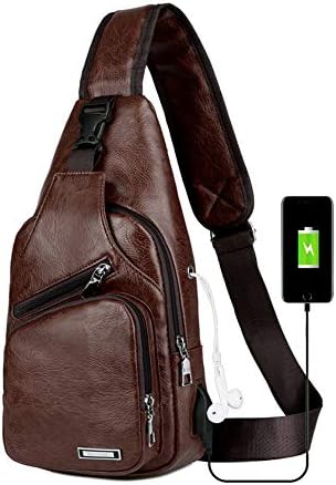 Sling Bag Men Chest Shoulder Backpack Crossbody Bag with USB Charging Port for Women Hiking Cycling Camping Daypacks (drak brown -3)