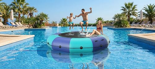 Inflatable Water Trampoline, 10x10ft Round Floating Dock, Floating Platform for…