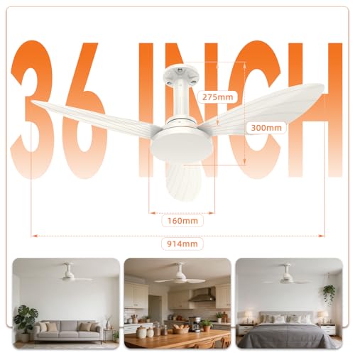 Ventilador de Teto com Luz 36", Instalação Fácil, Fluxo de Ar Potente, Motor DC Reversível, Controle Remoto e Luz Regulável