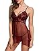 Avidlove Women Lingerie Lace Babydoll V Neck Sexy Sleepwear Strap Chemise(Valentines Red,XL)