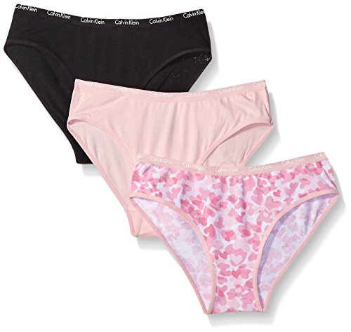 Calvin Klein Big Girls' 3 Pack Assorted Bikinis, Pink, Large 12/14