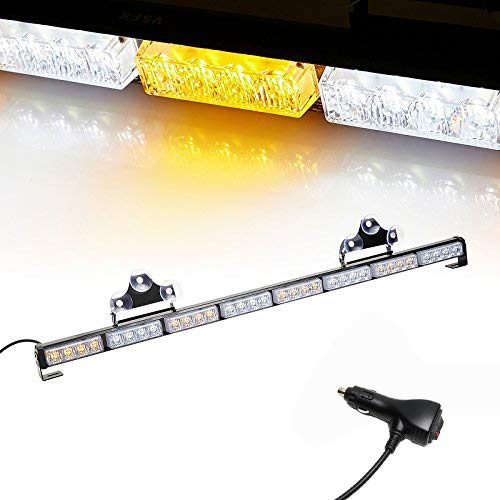 Traffic Advisor Light Bar 35.5 Inch 13 Flash Patterns 32 Led Warning Emergency Strobe Light Bar Directional Flashing Led Safety Lights with Cigar Lighter (35.5 Inch, Yellow/White)