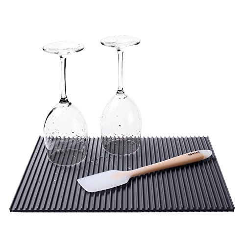Miusco Silicone Dish Drying Mat, Grey 15" x 11", Fast Drying, Non-slip, Heat Resistant, for Dishwasher Safe.