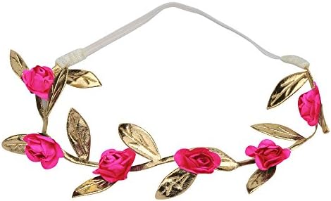 Bilila DIY Rose Bronzing Leaves Baby Girls Headband Elastics For Newborns Hair Head Band (Hot Pink)