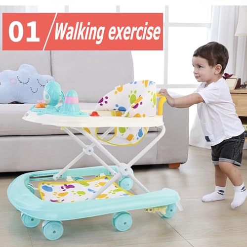 OYDAS Baby Walkers,for Boys Girls with 8 Wheels Foldable Walker Music Box Awning Foldable Toddler Walker Help Baby Walk Anti Rollover,for baby aged 6-18 months