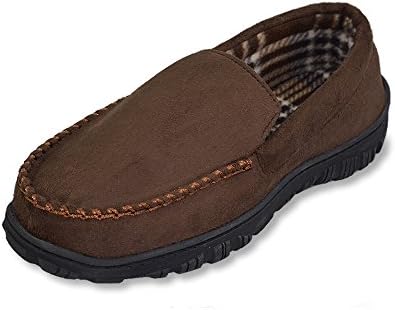 VLLY Men's Moccasin Slippers Microsuede Indoor Outdoor Household Slip On Shoes US 12 Brown (FBA)