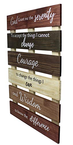 Vintage Rustic Farmhouse Wall Sign - Home Decor for Kitchen, Living Room, Dining Room, Bedroom or Bathroom - Serenity Prayer Wood Pallet Skid Barnwood Color Decorative Wall Plaque Art - Dark