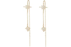 SLUYNZ Sterling Silver CZ Star Dangle Earrings for Women Teens Long Dangle Earrings Threader Tassel