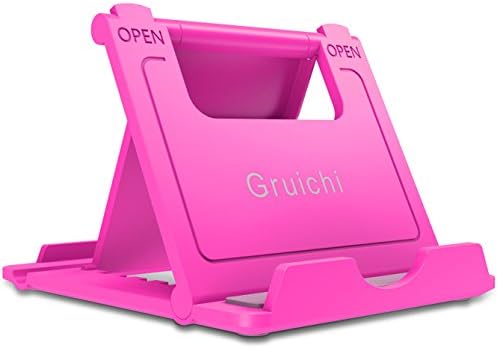 Adjustable Cell Phone Stand, Gruichi iPhone Stand for Desk Tablet Stand, Multi-angle Desk Phone Dock Holder for iPhone 8 X 7 6 6S Plus Samsung S7/S6 Edge, Nexus, iPad, 6"-8" Tablet, E-reader, Pink