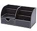 KINGFOM Pu Leather Desk Organizer Pen Pencil Holder Office Supplies Caddy Storage Box 6 Compartments with Drawer Black