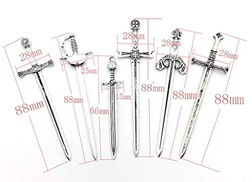 Kinteshun Assorted Rapier Swords Fencing Bookmark Charm Pendant for DIY Jewelry Making Accessaries(12pcs,Antique Silver)