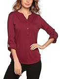 Zeagoo Women's Henley V Neck 3 4 Sleeve Cuffed Shirt Button Casual Loose Blouse Tops